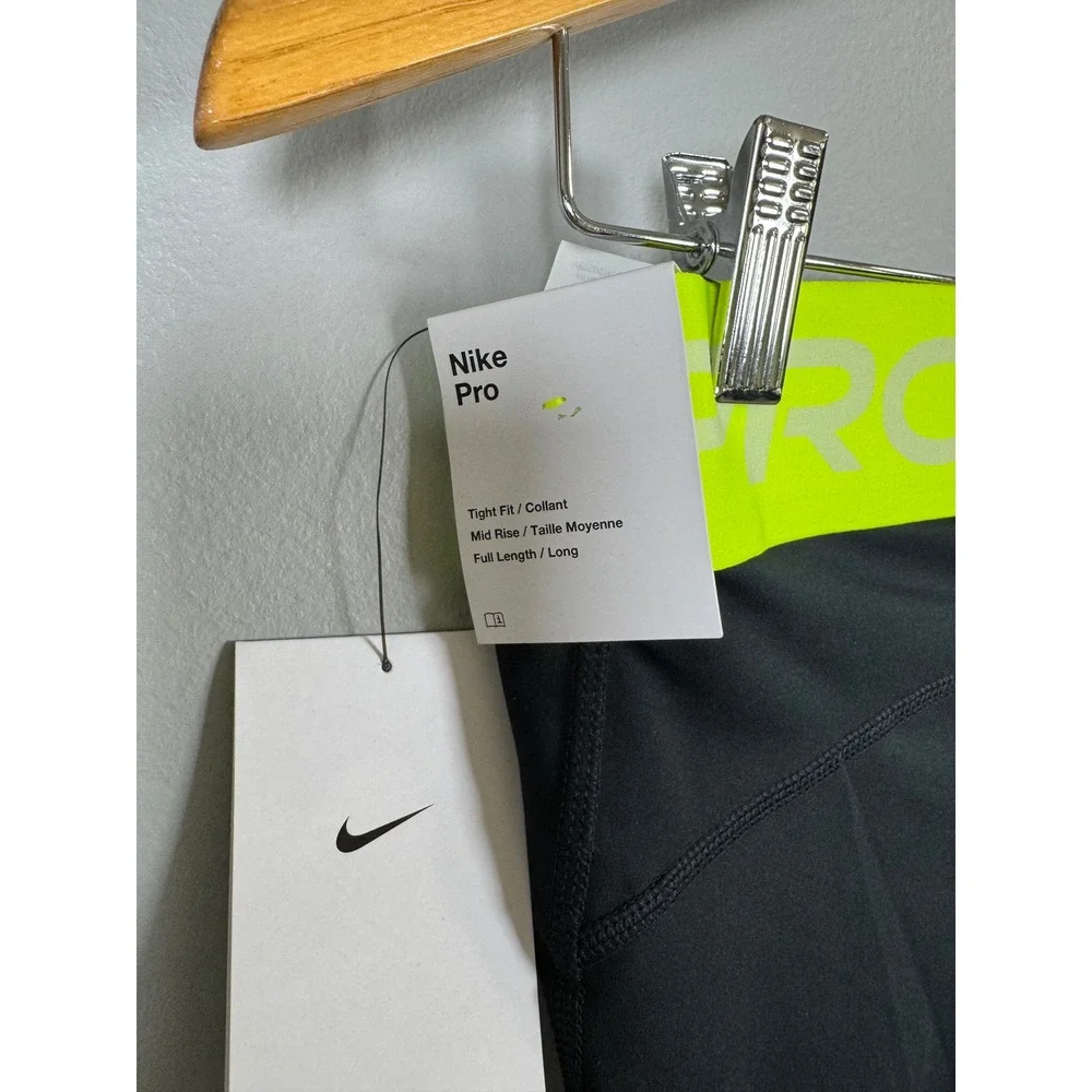 Nike Pro Womens Mid Rise Full‎ Length Training Leggings Black Volt CZ9779-013 M